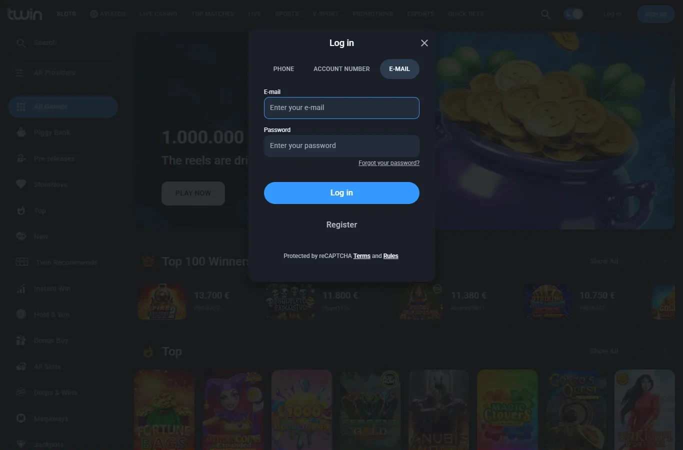 Twin inloggningssida som statisk produktbild